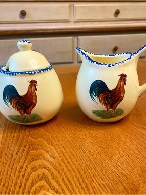 Vintage Gryphonware rooster creamer and sugar bowl farmhouse style